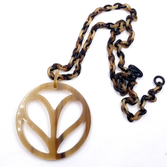 Hermes Brown Horn Large Pendant Necklace